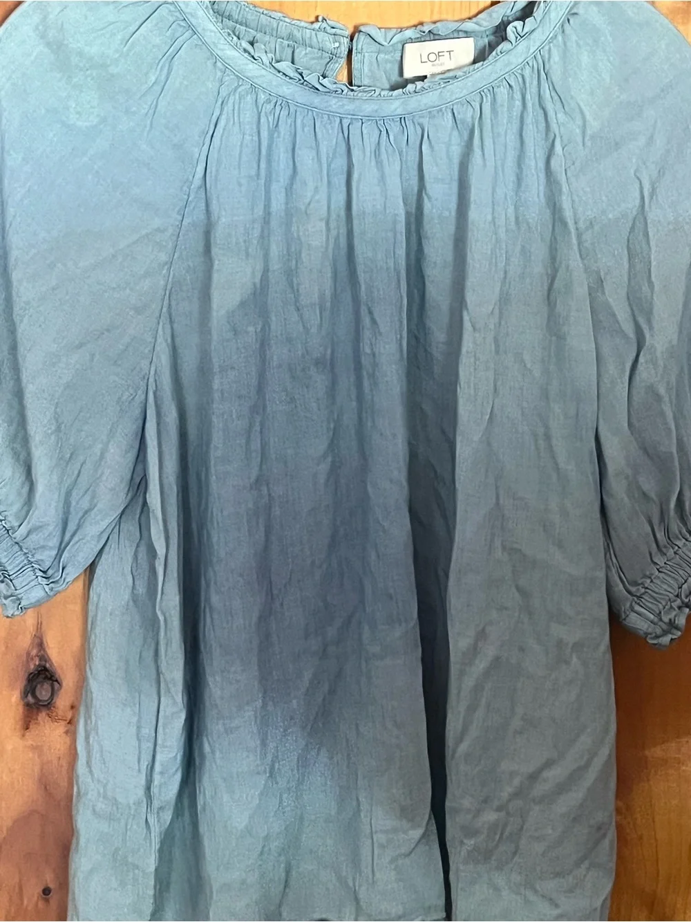 LOFT Light Blue Gathered Neck Peasant Top